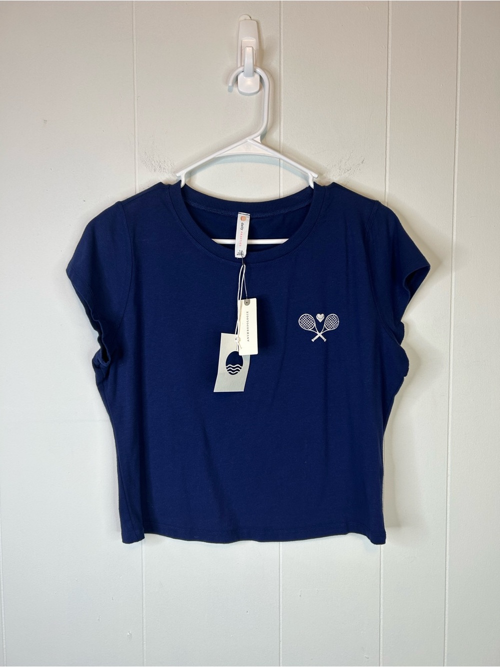 Daily Practice by Anthropologie Navy Tennis Racket Baby Tee Size XL New 376